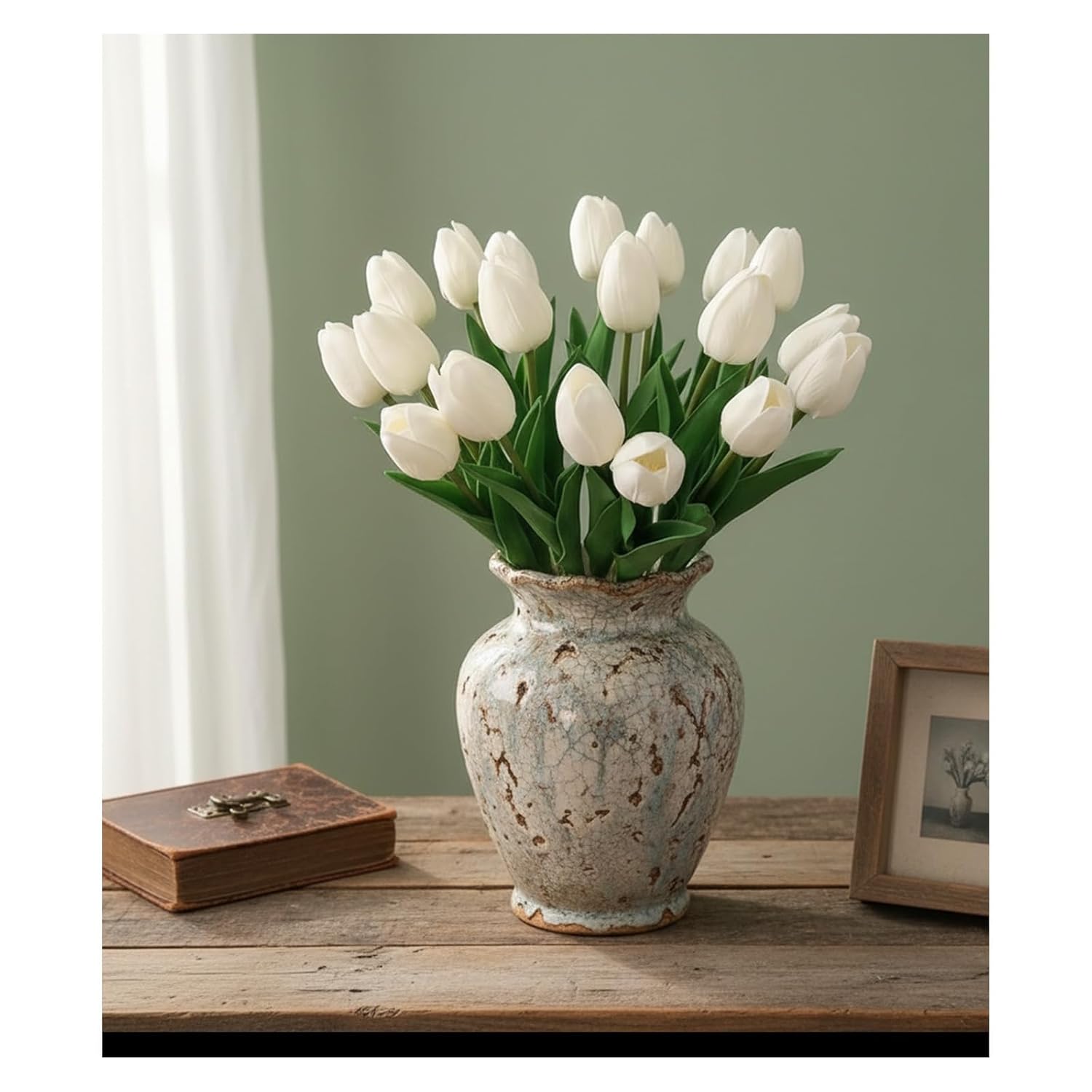 18Pcs Artificial Tulips 13" Pu Artificial Flowers For Family Friends Gifts Diy Flower Arrangement Home Kitchen Office Party Wedding Dining Table Decoration, White
