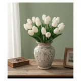 18Pcs Artificial Tulips 13" Pu Artificial Flowers For Family Friends Gifts Diy Flower Arrangement Home Kitchen Office Party Wedding Dining Table Decoration, White