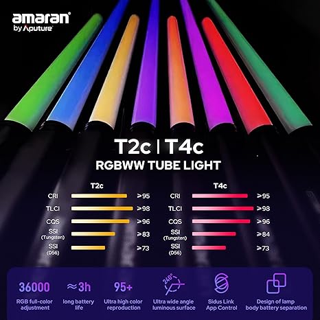 Amaran T4C RGBWW LED Tube Light 47.2 Inch 40W Bi Color App DMX Control for Studio Video