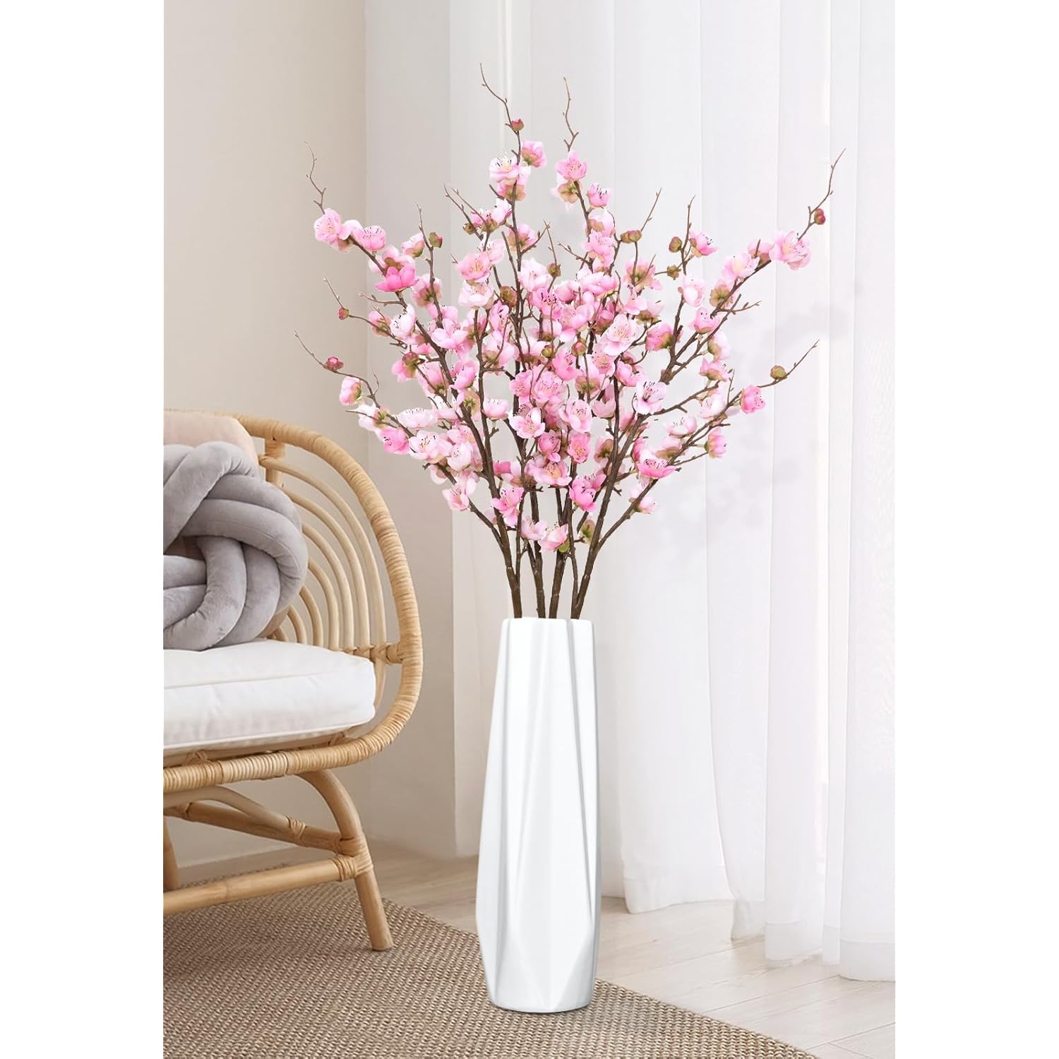 4 Pcs Faux Cherry Blossom Decor, 36'' Long Stem Artificial Flowers For Tall Vase, Cherry Blossom Tree Branches For Floral Arrangements Wedding Spring Decorations (Pink)