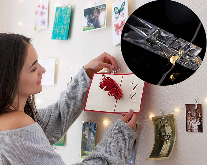 17FT Photo Clip String Lights 50 LED Fairy Lights with 50 Clips for Hanging Pictures Warm White Photo String Lights for Bedroom Dorm Wedding Wall Decor