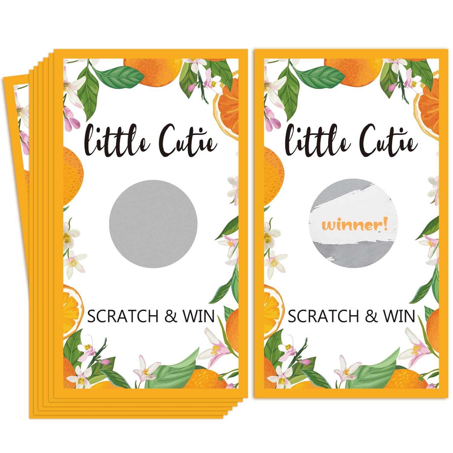60 Pack Little Cutie Scratch Off Cards Little Cutie Baby Shower Games Orange Theme Scratch Off Cards For Little Cutie Baby Shower Birthday Party Supplies