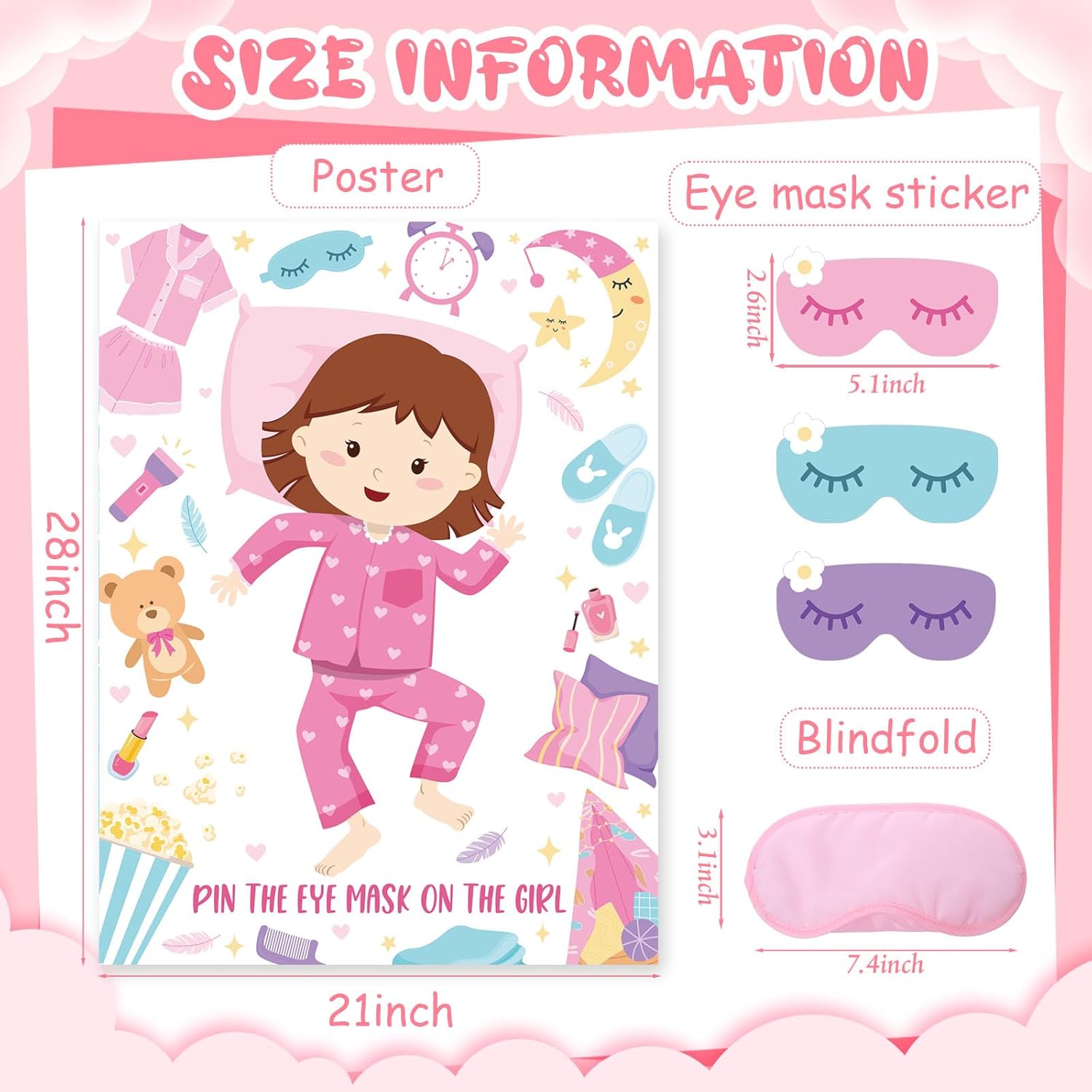 Sleepover Slumber Party Games Pin The Eye Mask Pajamas Games Sleepover Game Set Pajamas Poster Decor With 24 Stickers 1 Blindfold For Sleep Over Slumber Birthday Party Activities Game Supplies