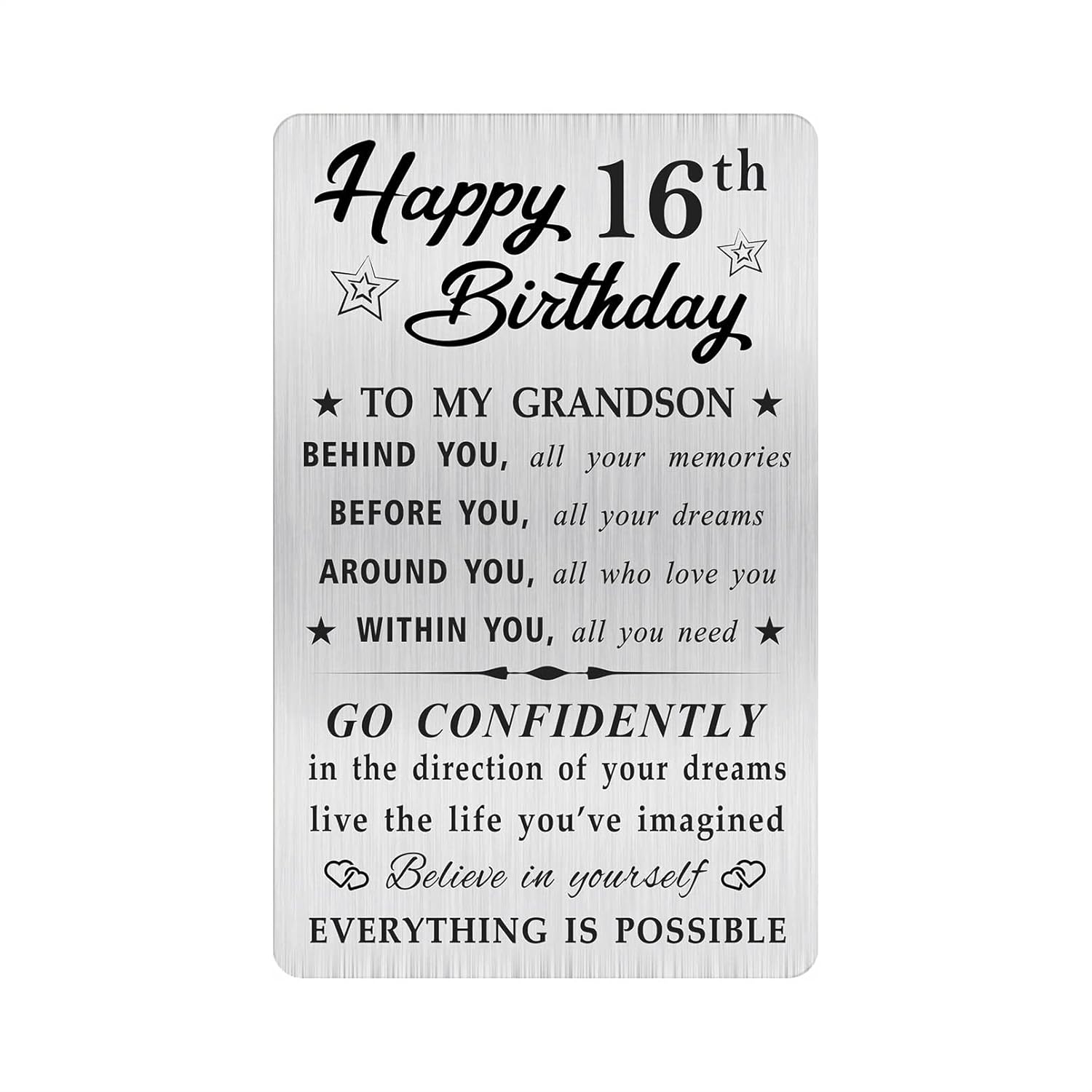 Grandson 16Th Birthday Card, Happy 16Th Birthday Grandson Gifts Ideas, Small Engraved Wallet Card