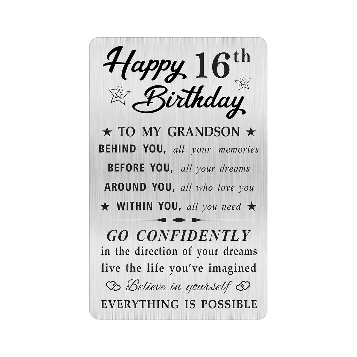 Grandson 16Th Birthday Card, Happy 16Th Birthday Grandson Gifts Ideas, Small Engraved Wallet Card
