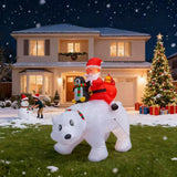 6Ft Christmas Inflatable Outdoor Decoration, Blow Up Santa Claus Penguin Riding On Polar Bear With Gift Boxes And Built-