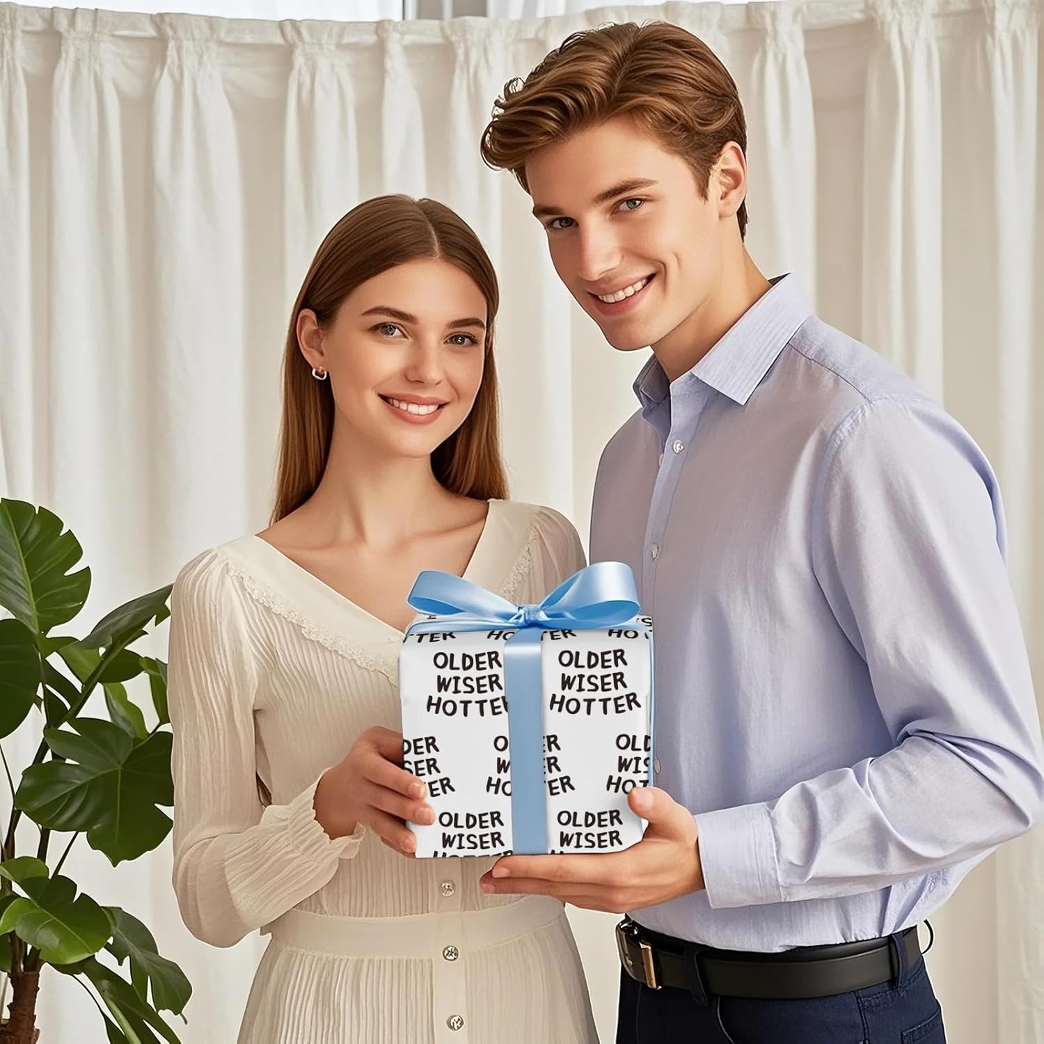 Older Wiser Hotter Birthday Wrapping Paper Roll, Fun And Playful Design, For Adult Birthdays, Milestone Celebrations, Party, Mini Roll 17 In X 16.4 Ft