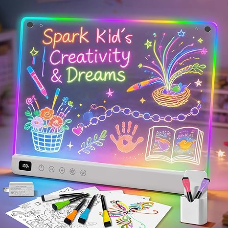 16 Inch Rechargeable LED Drawing Board Glow Doodle Note Board with 13 Light Effects for Kids