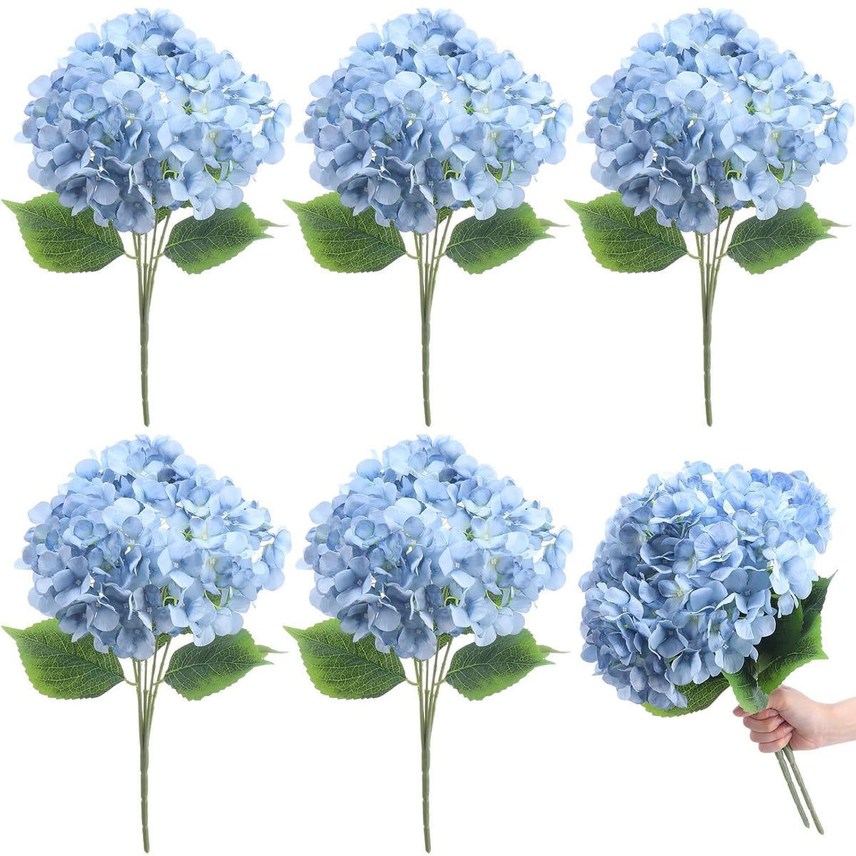 6 Bundles 30 Heads Hydrangea Silk Flowers Large Artificial Hydrangea Flowers Heads With 18.5'' Long Stems Faux Hydrangea Bouquets For Home Table Centerpieces Wedding Party Decoration(Blue)