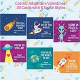 30 Pack Space Valentines Day Cards For Kids Classroom - Outer Space Galaxy Planet Greeting Cards With Envelopes & Stickers- Classroom Valentine Exchange Gifts For Boys Girls Kindergarten Preschool