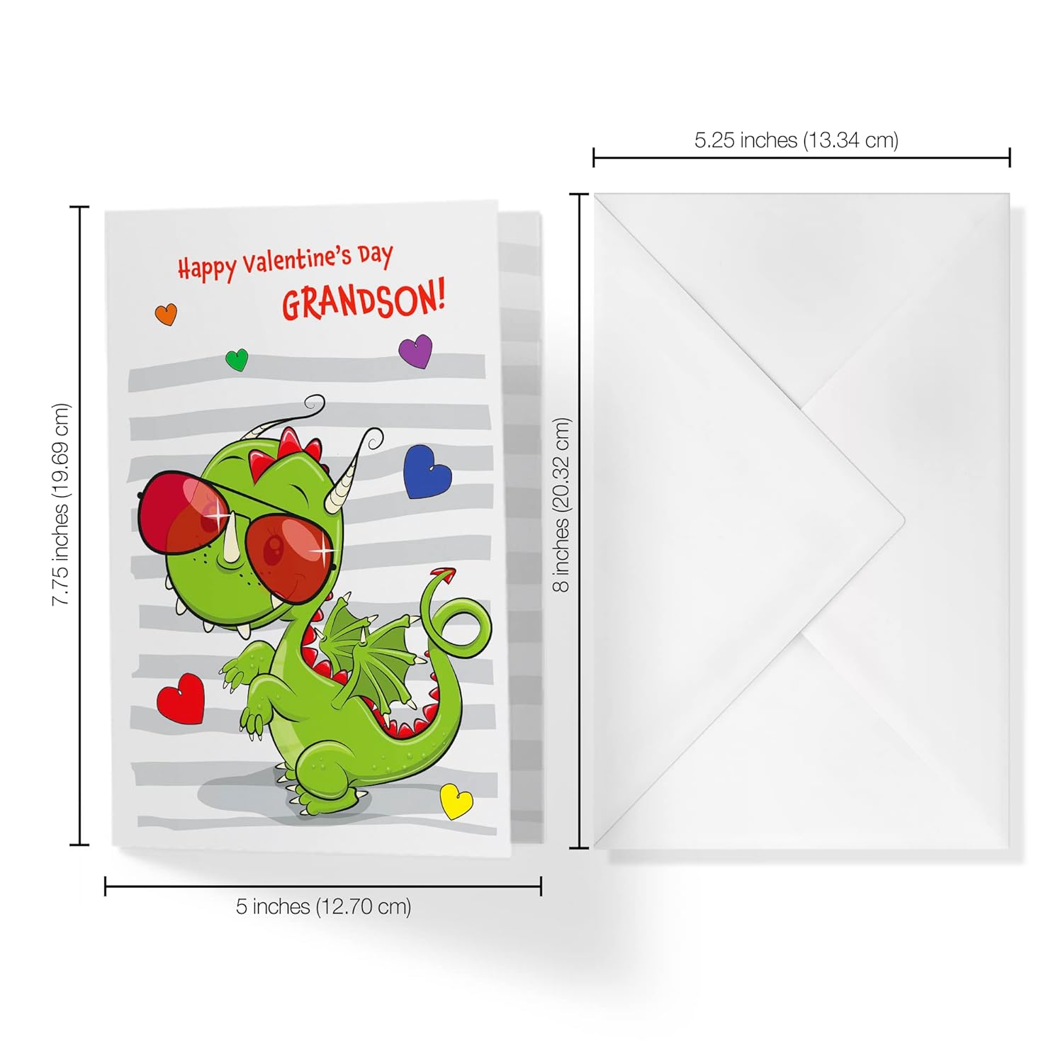 Single Valentine’S Day Card For Grandson | Cool Dragon With Blank Image For Coloring | Your Purchase Helps Animals In Need | 5”X7.5” | Vday Card With Envelope | Made In Usa | Female