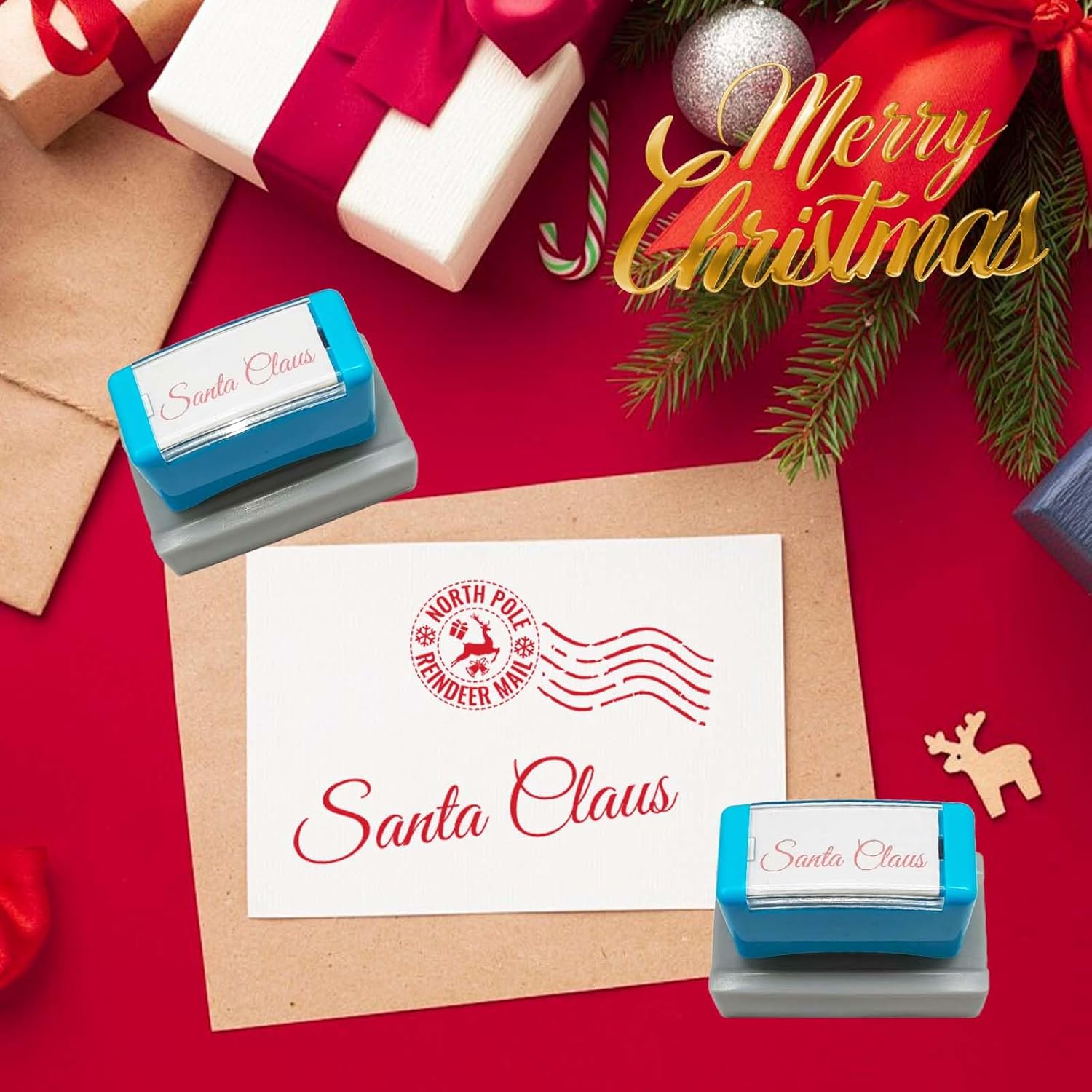 2 Pack North Pole Stamp,Christmas Self-Inking Stamp,Santa Stamp For Card Making,Christmas Gift,And Holiday Mail Envelope Supplies