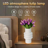 20Pcs Tulip Bouquet Lamp Artificial Flower Night Light Real Touch Tulip Night Lamp Led Flower Light Home Kitchen Decor(Purple)