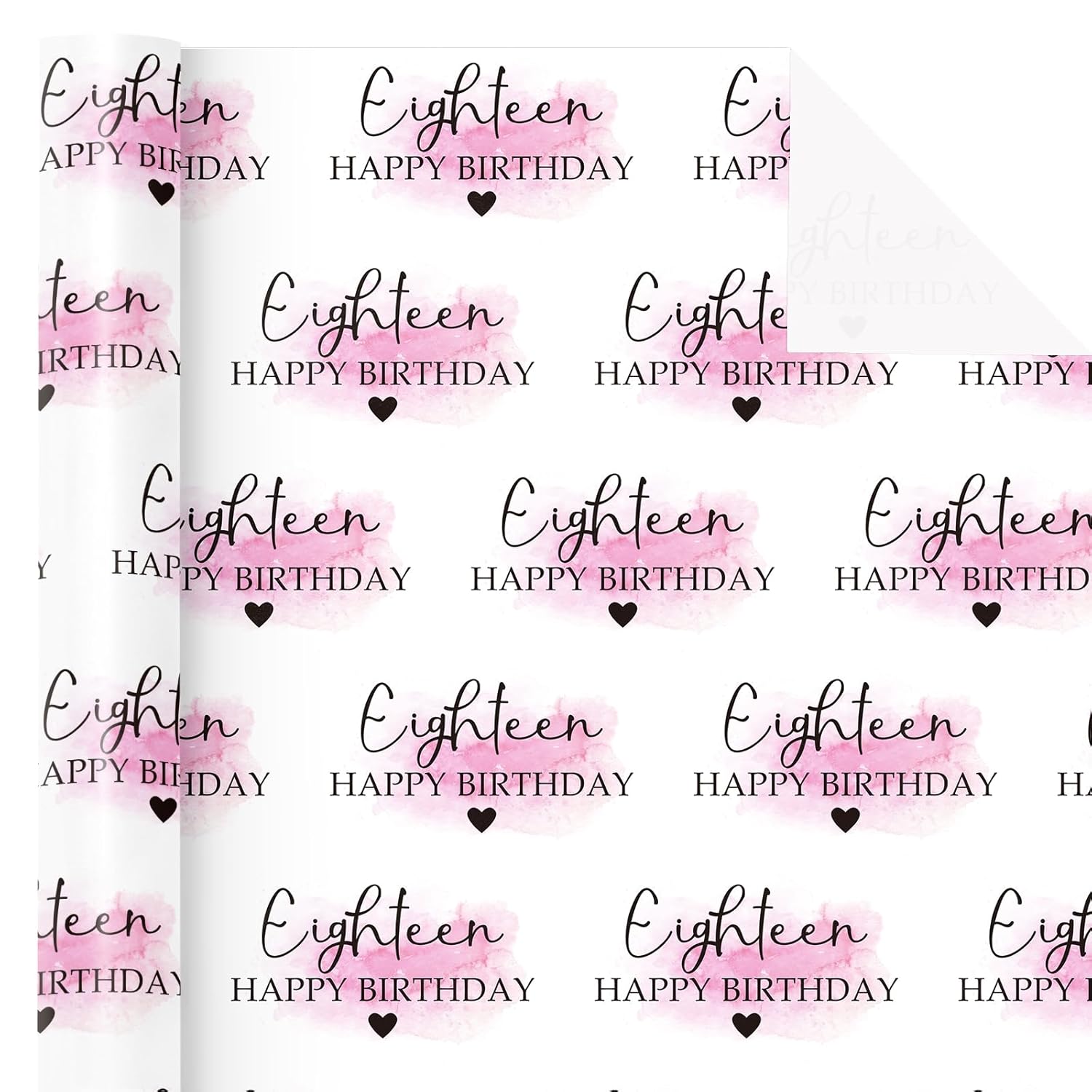 18Th Birthday Wrapping Paper Roll - Mini Roll - 17 Inch X 16.5 Feet - Blusher And Eighteen Happy Birthday Wrapping Paper For Girls Bday, Baby Shower, Party