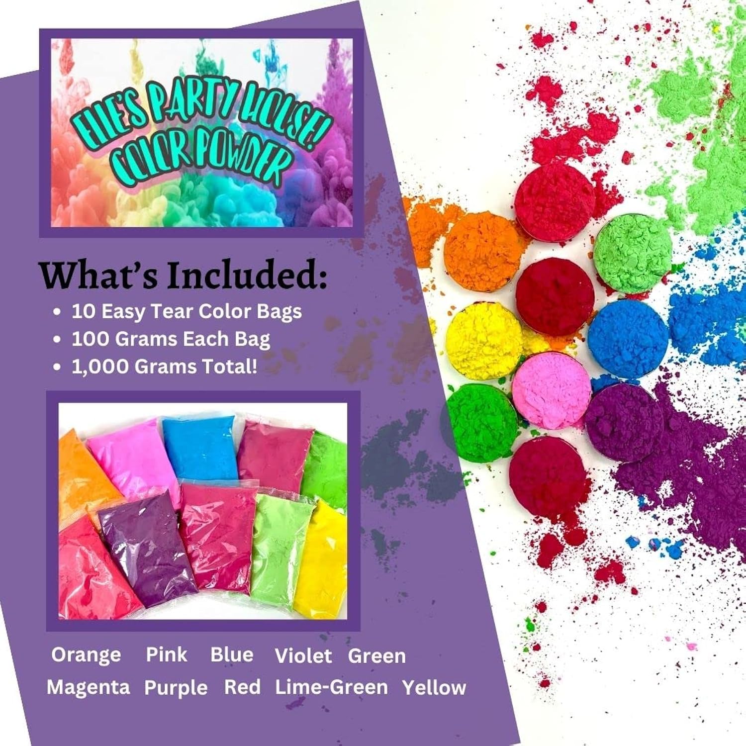 - Holi Powder, 10 Pack X 100 Grams Each, Multi-Color, Holi Color Powder For Color Run Chalk Paint Gender Reveal Festival Diwali Rangoli