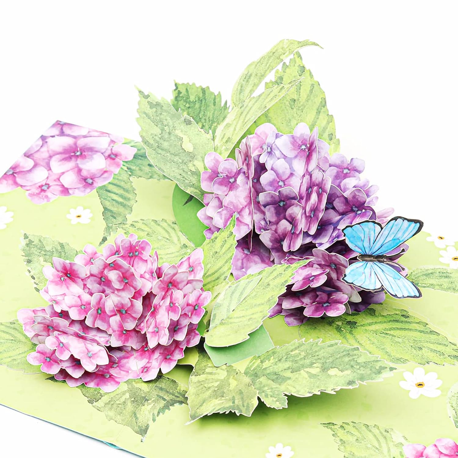 Hydrangea Blossoms Butterfly 3D Greeting Pop Up Mother'S Day Card, Spring, Summer, Anniversary, Fathers Day, Get Well, Thinking Of You,With Message Note & Envelop,Large Size 8X6 Inch