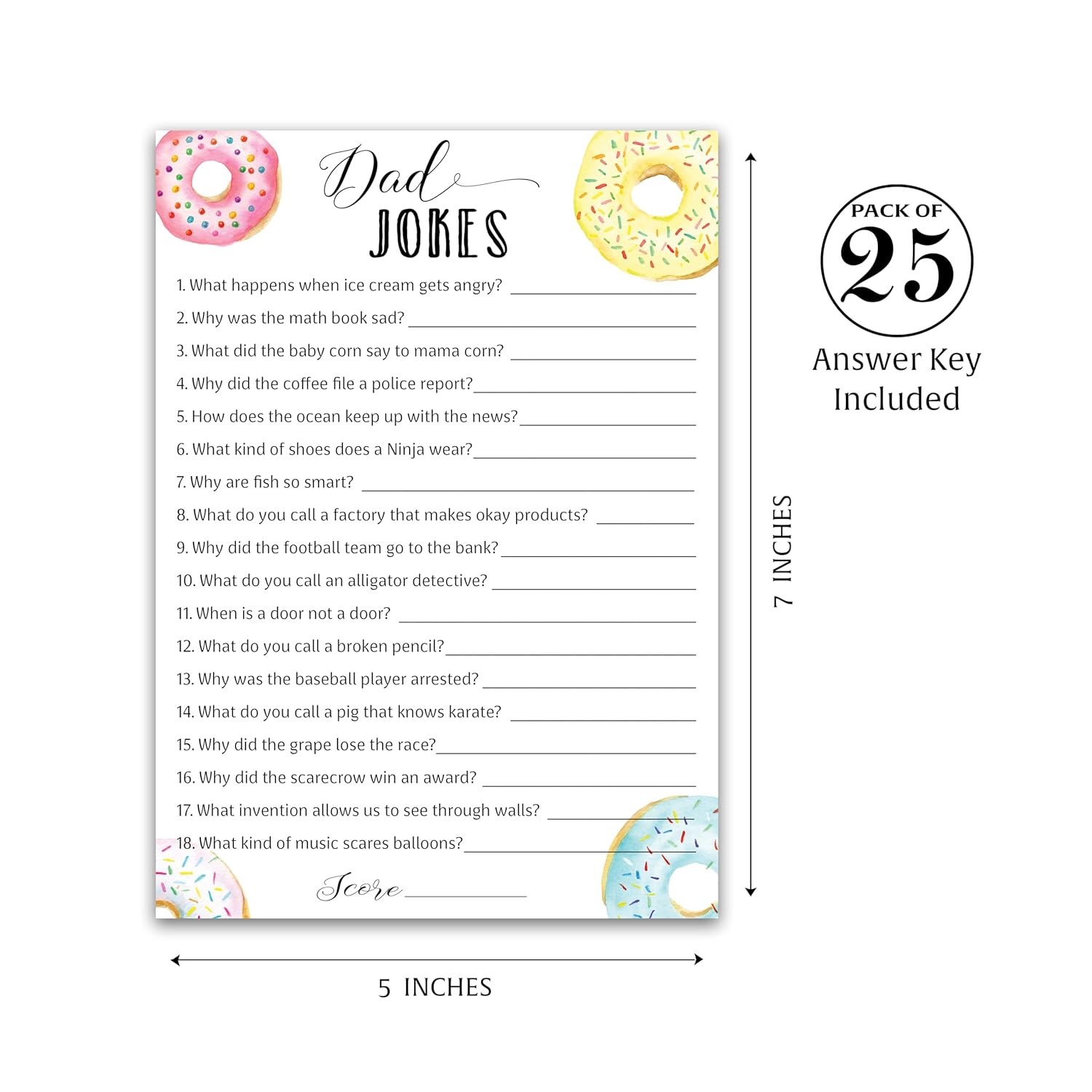 Dad Jokes Baby Shower Games, Donut Theme Daddy Jokes Shower Trivia Games — Pack Of 25 — Fun Dad Joke Game, Doughnut Gender Neutral Girl Or Boy Funny Trivia, Sprinkle, Gender Reveal, Birthday G850-Djk