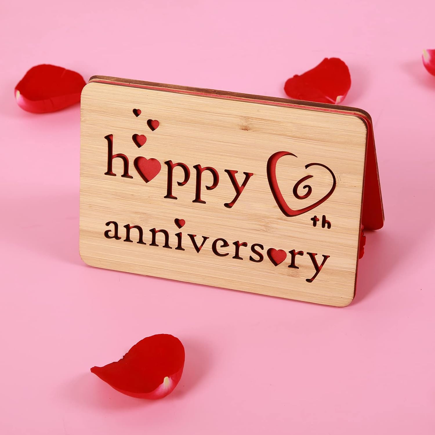 Wooden 6Th Anniversary Card,Handmade 6 Years Wedding Anniversary Greeting Cards,6Th Iron Anniversary Card For Her,Him,Husband,Wife
