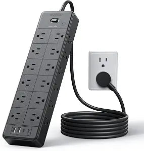 Large 24 Outlet Surge Protector Power Strip 5FT Extension Cord 4000 Joules