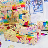 Birthday Wrapping Paper, Colorful Foil Happy Birthday Gift Wrapping Paper Roll, Kraft Gift Wrap Paper With Colorful Balloon And Confetti Design For Birthday Party Baby Shower, 17Inch X 33Feet