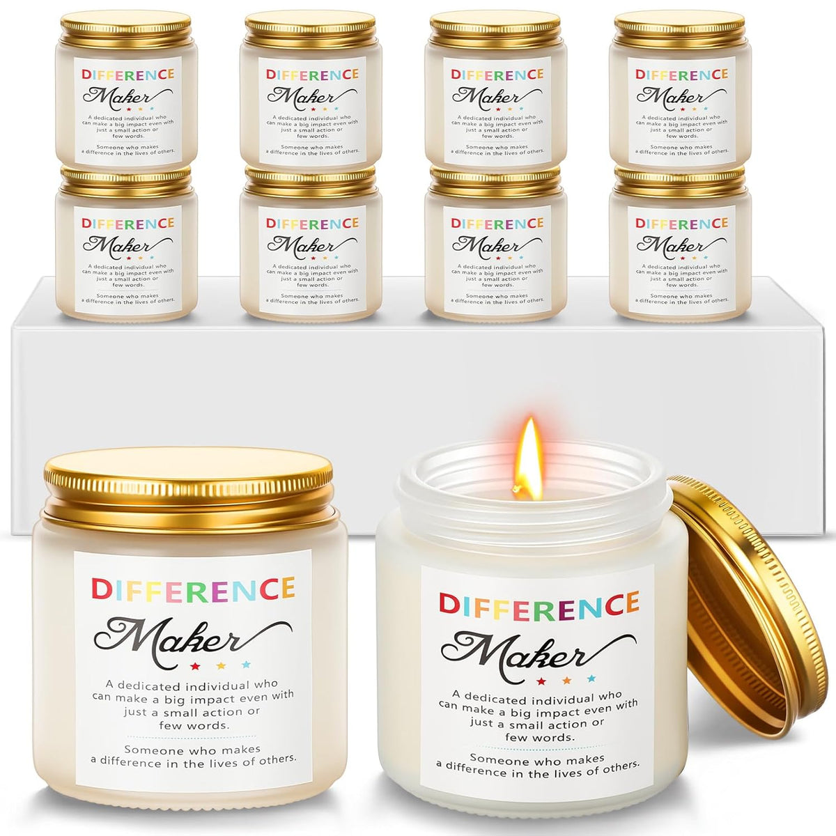 10 Pcs Difference Maker Gifts For Women Soy Wax Scented Glass Jar Candles 3.5 Oz Scented Candle Thank You Teacher Appreciation Gifts For Coworkers, Leader, Boss Lady, Nurse, 10 Fragrance