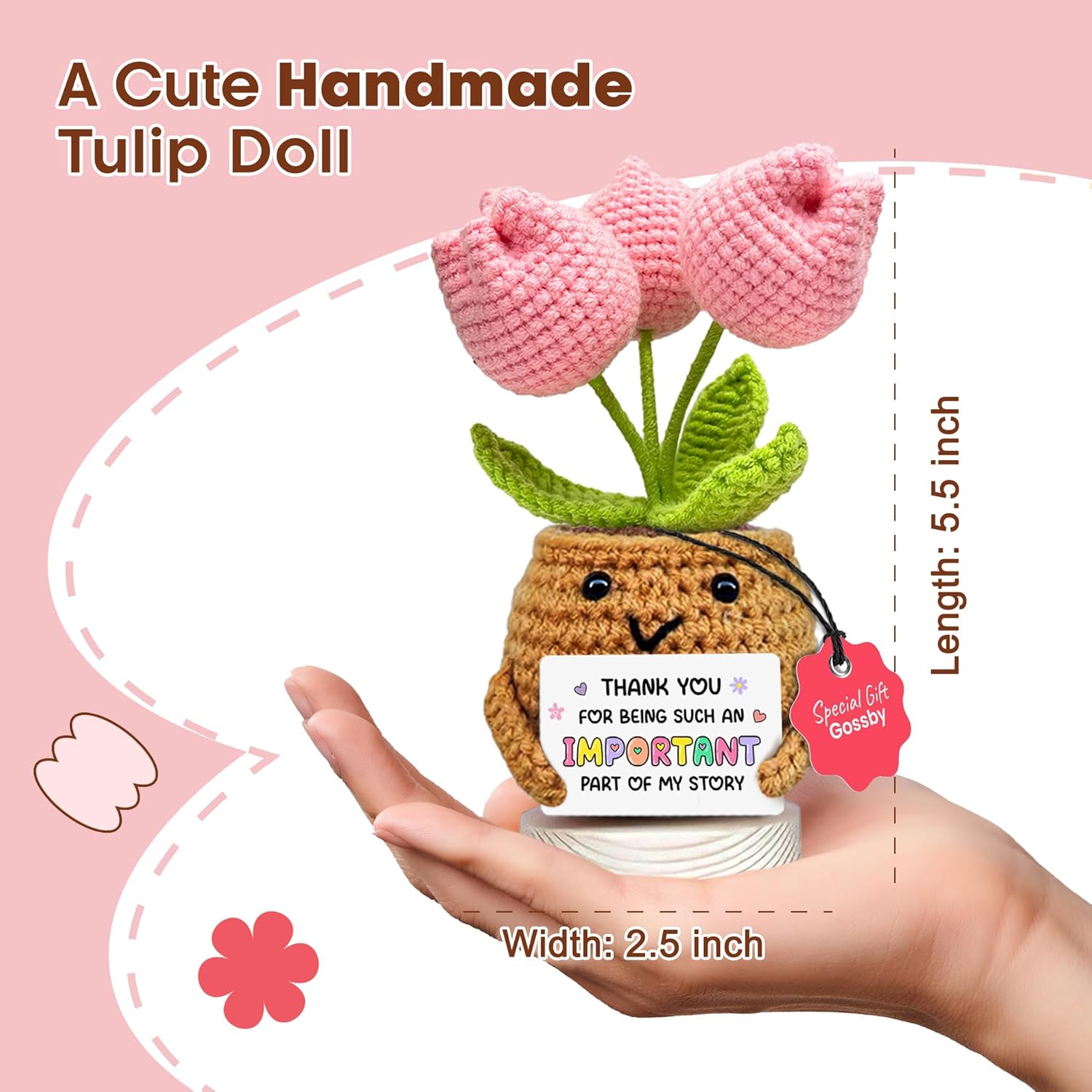 Handmade Positive Tulip Flower Crochet - Thank You For Being An Important Part- Thank You Gift For Women - Appreciation, Mothers Day, Birthday Gift For Teacher, Coworker, Mom, Sister, Friend