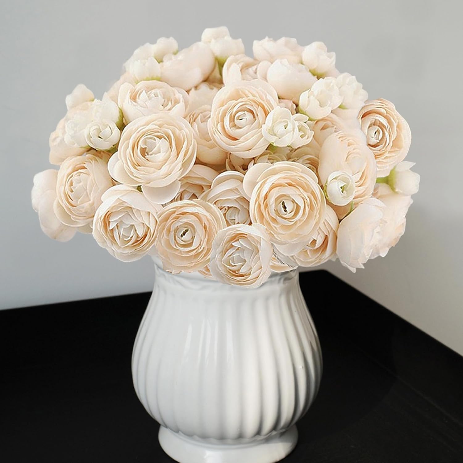 18 Pcs Champagne Ranunculus Artificial Flowers Silk Ranunculus Flowers Bulk Real Touch Mini For Wedding Diy Bouquets Home Decor Arrangements