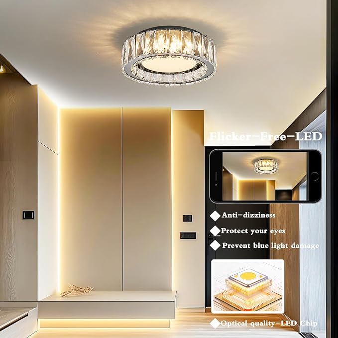 11 Inch Black Crystal LED Ceiling Light 5CCT Dimmable Flush Mount Fixture