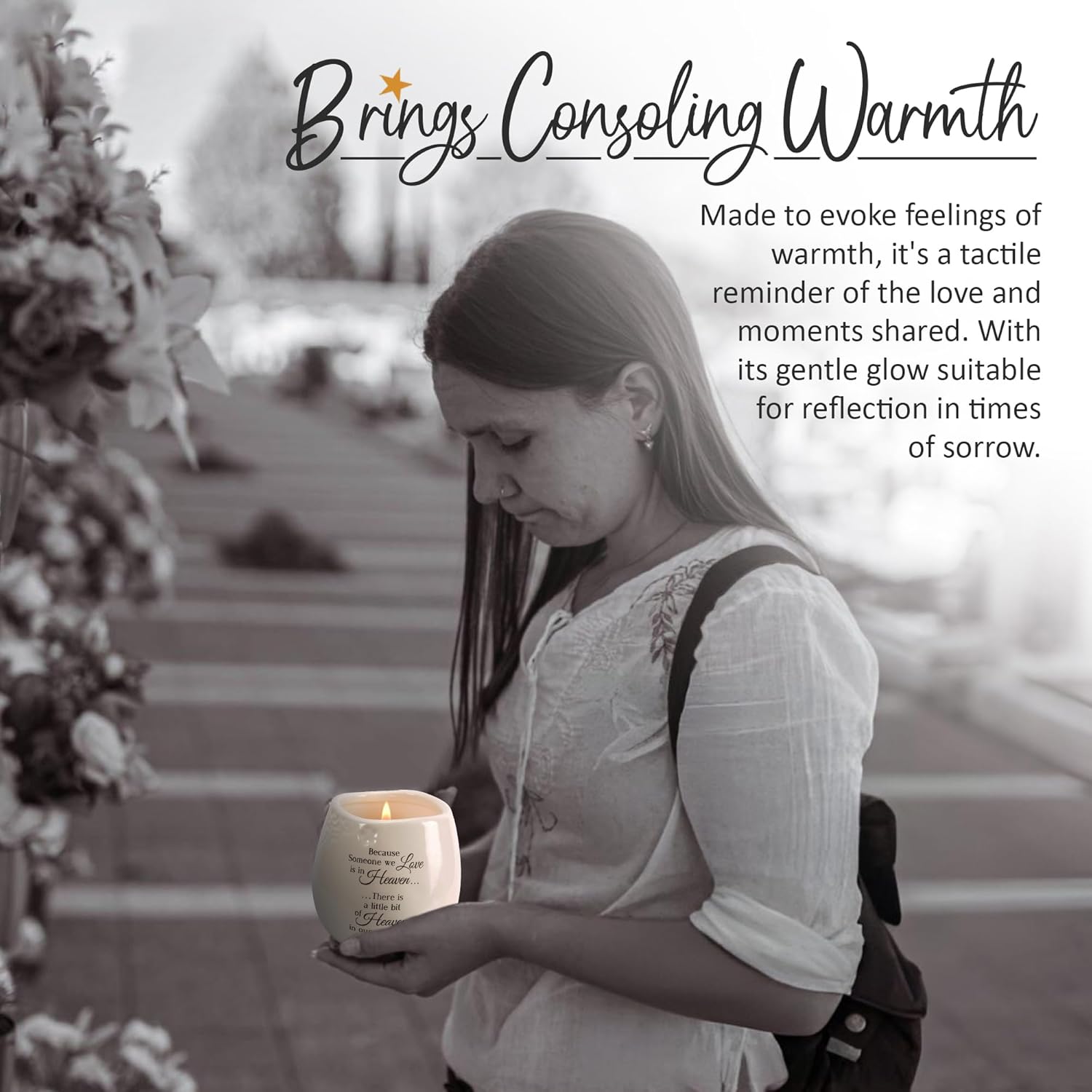 Pavilion 'In Memory, A Bit of Heaven' 19177 - White Ceramic Candle with Soy Wax in a Delicate Floral Scent, Thoughtful Sympathy, Remembrance, and Condolence Gift - 8 Ounces