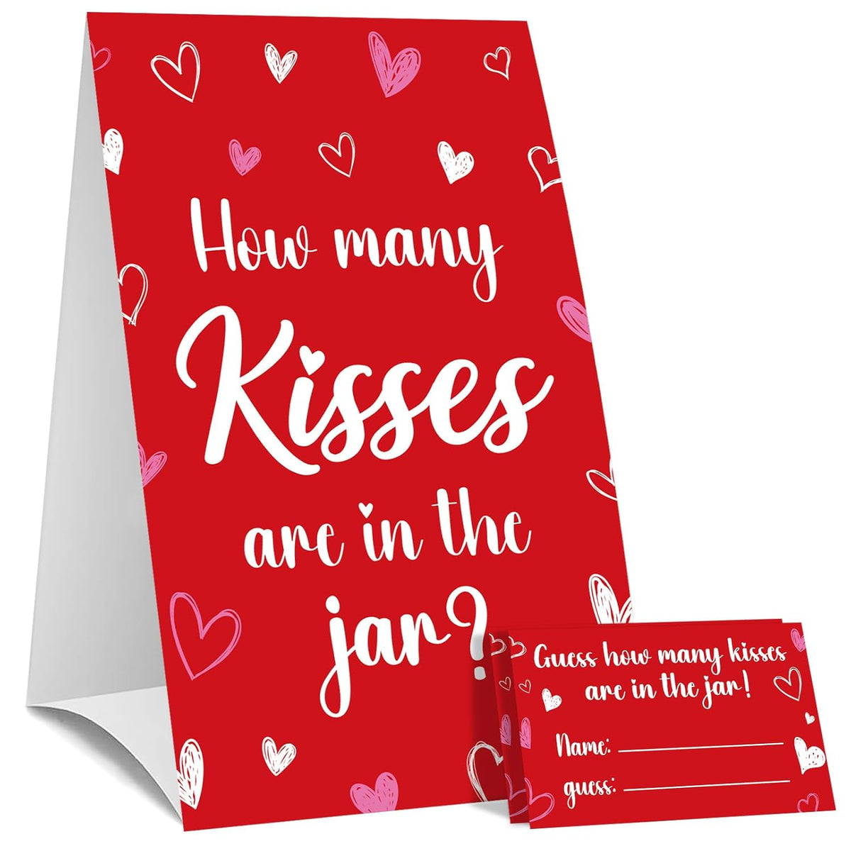 30 Players Valentines Game For Family Office Large Groups Party Adults, Valentine'S Day Guess How Many Kisses Are In The Jar Games Classroom Activities With Guess Cards (Kiss)