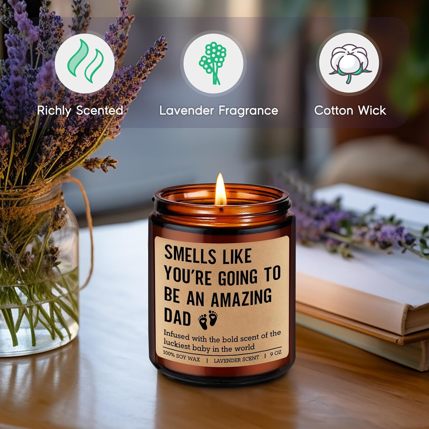 New Dad Gifts, First Time Dads Candle - Valentines, Pregnancy Congratulations, Gender Reveal Gifts For Dad To Be, Father To Be, Soon To Daddy, Expecting Father - Baby Shower Present For New Daddy