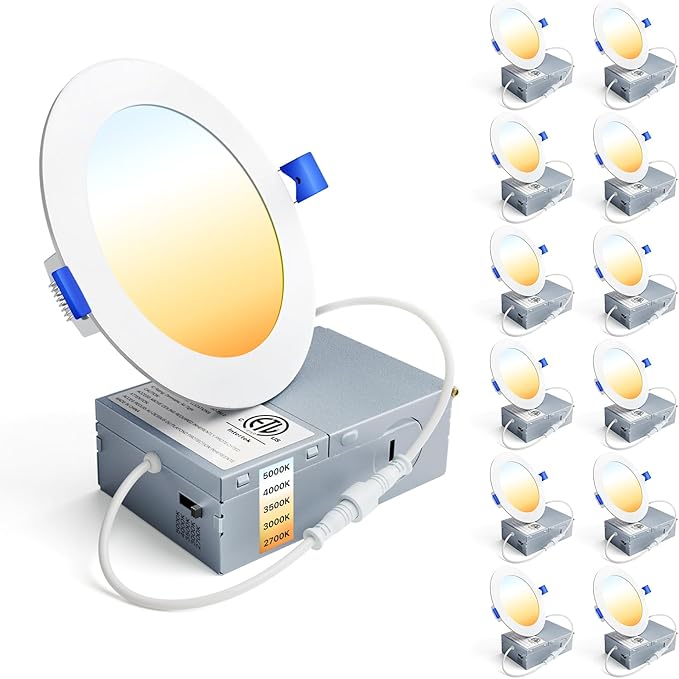 12 Pack 4 Inch Dimmable LED Recessed Ceiling Lights 2700K-5000K 9W High Brightness