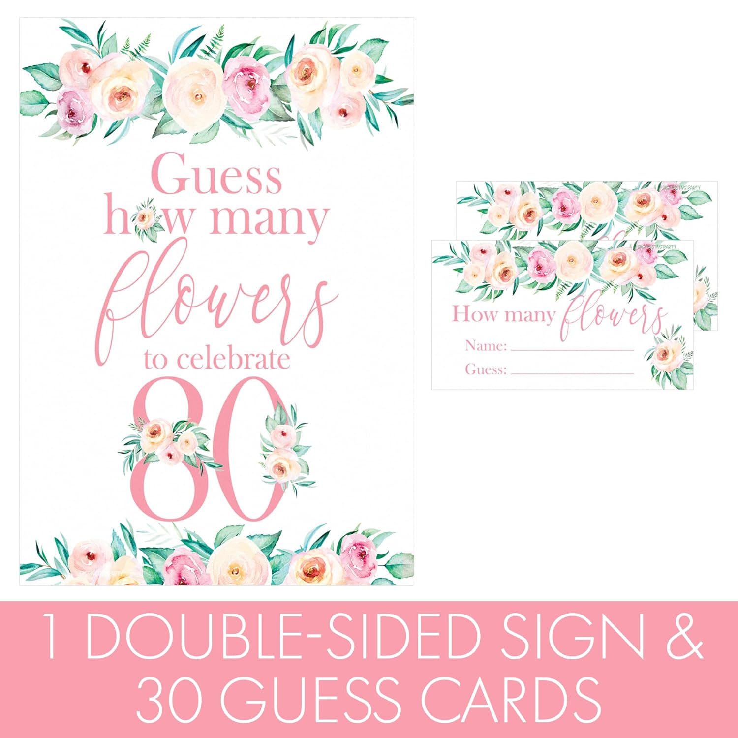 80Th Birthday Party Game – How Many Flowers – Pink Floral Birthday Games For Adults, Flower Garden Theme