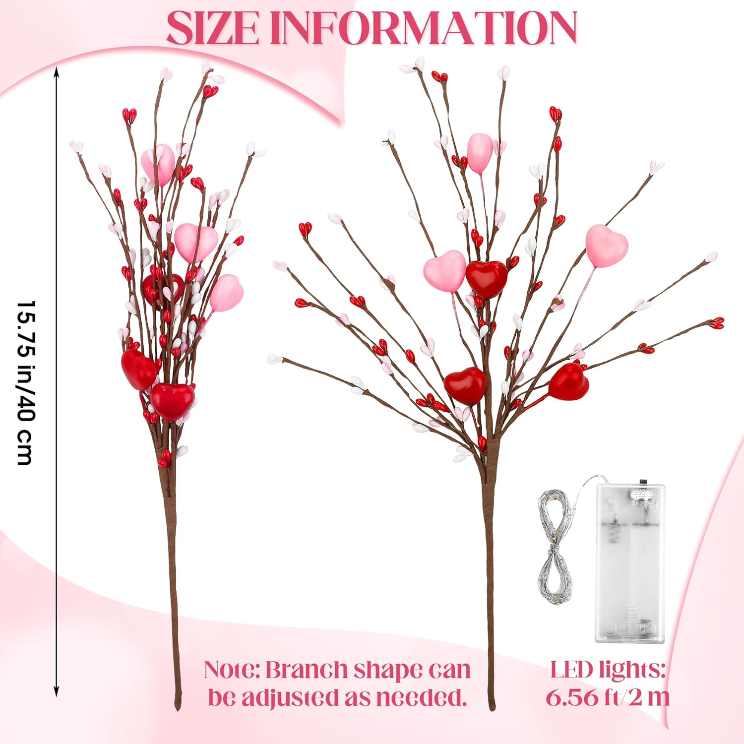 8 Pieces Artificial Hearts Berry Picks With Led Lights Gifts Red Pink Heart Berry Stem Branches For Decorations Bouquets Wedding Home Decor