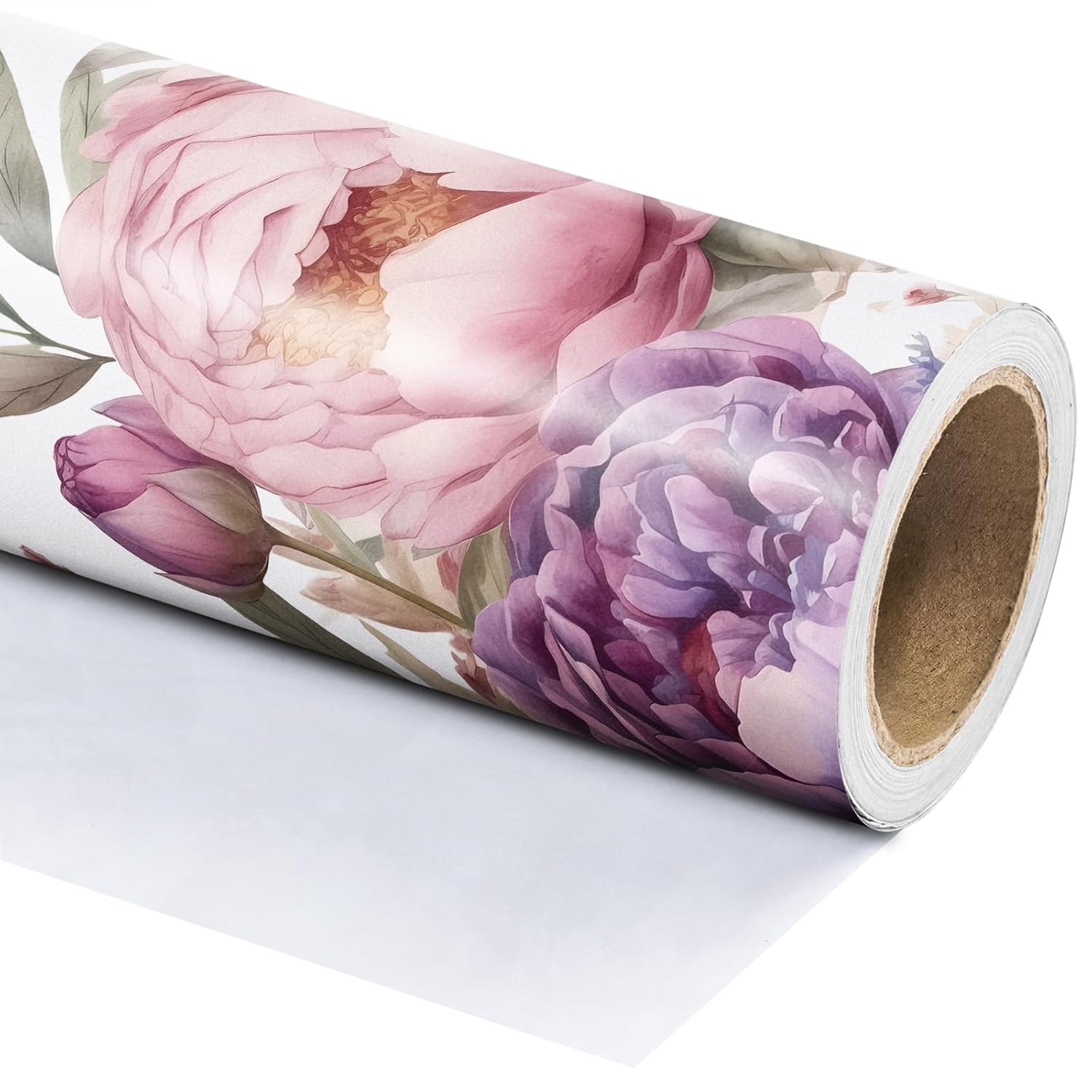 Floral Wrapping Paper Roll - Mini Roll - 17 Inch X 9.8 Feet - Purple Flower Wrapping Paper, Perfect For Girls Women Birthday, Wedding, Bridal Shower