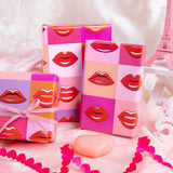 Valentine'S Red Lips Wrapping Paper Roll, Lips With Colorful Checkered Pattern For Valentine'S Day, Wedding, Birthday, Holiday, Party, Bridal Shower, Anniversary - 17 Inches X 32.8 Feet
