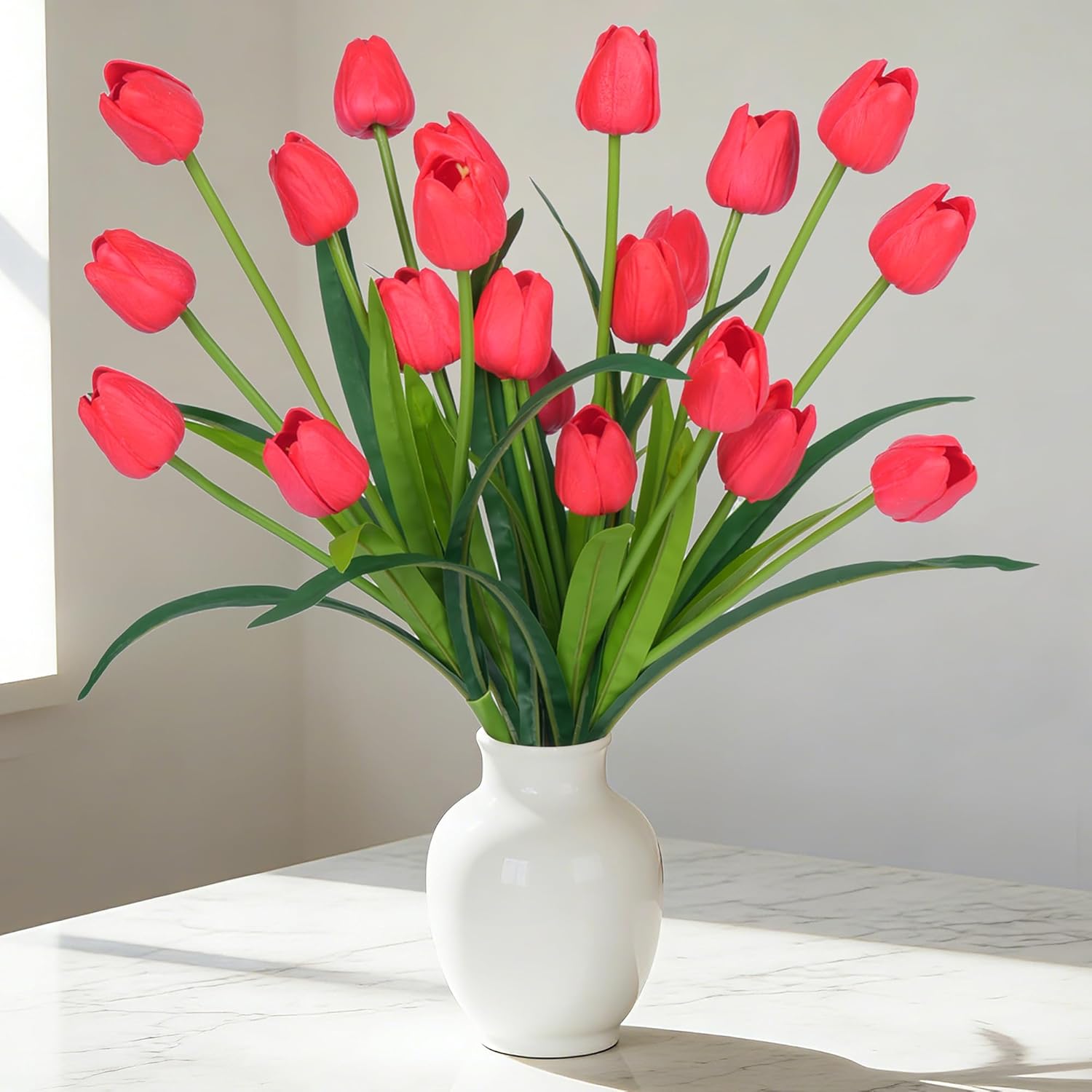 18.9 "Large Red Imitation Tulip Artificial Flowers, 15-Piece Pack. Perfect For Spring Weddings, Valentine'S Day, Easter, Mother'S Day, And Elegant Home And Table Vase Arrangements.