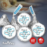 324 Hugs And Kisses From The New Mr. & Mrs. Interlocking Hearts Wedding Stickers, Chocolate Drops Labels For Bridal Shower Engagement Party Decorations, Favors Decor For Kiss. Made In Usa (Light Blue)