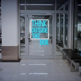 Think Outside The Box Neon Sign Ice Blue White USB Dimmable LED Wall Light for Classroom Office Decor