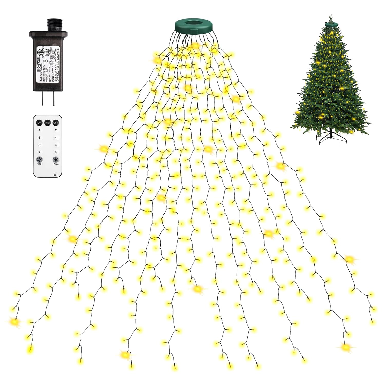 Christmas Tree Lights Indoor, 400 Led 16 Lines Of 6.6Ft With 8 Flashing Modes, Remote Control & Timer, Memory Function,