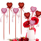 Valentine'S Day Glitter Heart Foam Picks Puffy Sparkly Heart On Sticks Valentines Day Floral Picks For Table Centerpiece Decoration Vase Wedding Crafts Stems Arrangement (4, Pink Red)