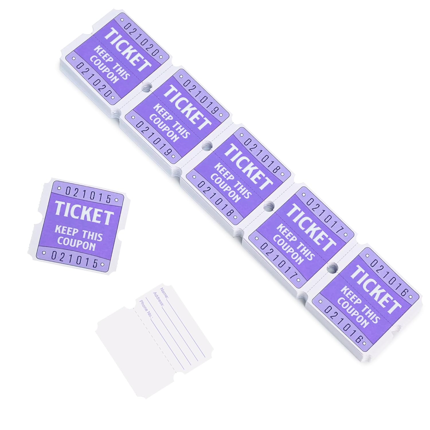 250 Raffle Tickets, 50/50 Raffle Tickets, Double Tickets For Festivals, Carnivals, School Events, Baby Showers, Summer Parties (Purple)