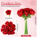 240 Pcs Artificial Rose Flowers Bouquet Silk Realistic Flowers Bulk Centerpieces Diy Bride Fake Rose For Home Bridal Wedding Party Decorations(Red)