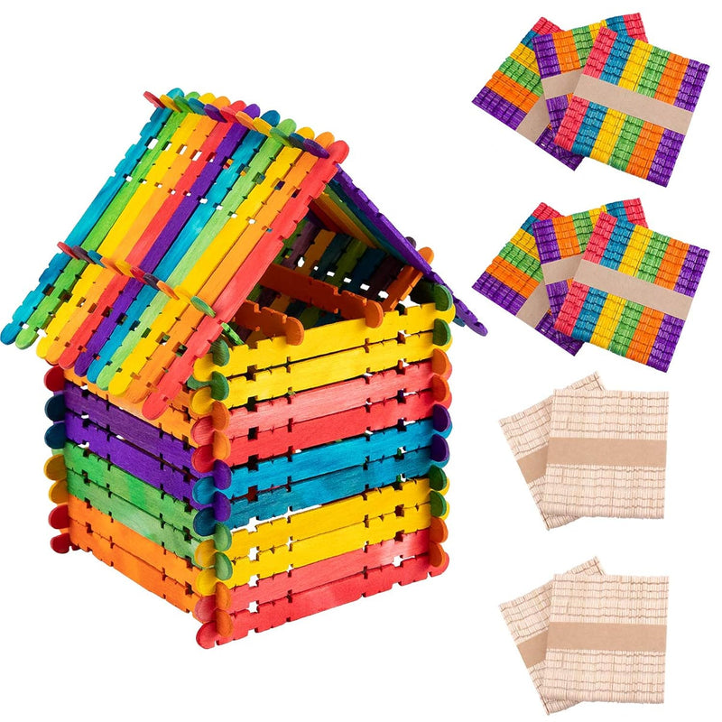 500 Pcs Colorful Popsicle Sticks- Colored Sawtooth Wood Craft Sticks Natural J