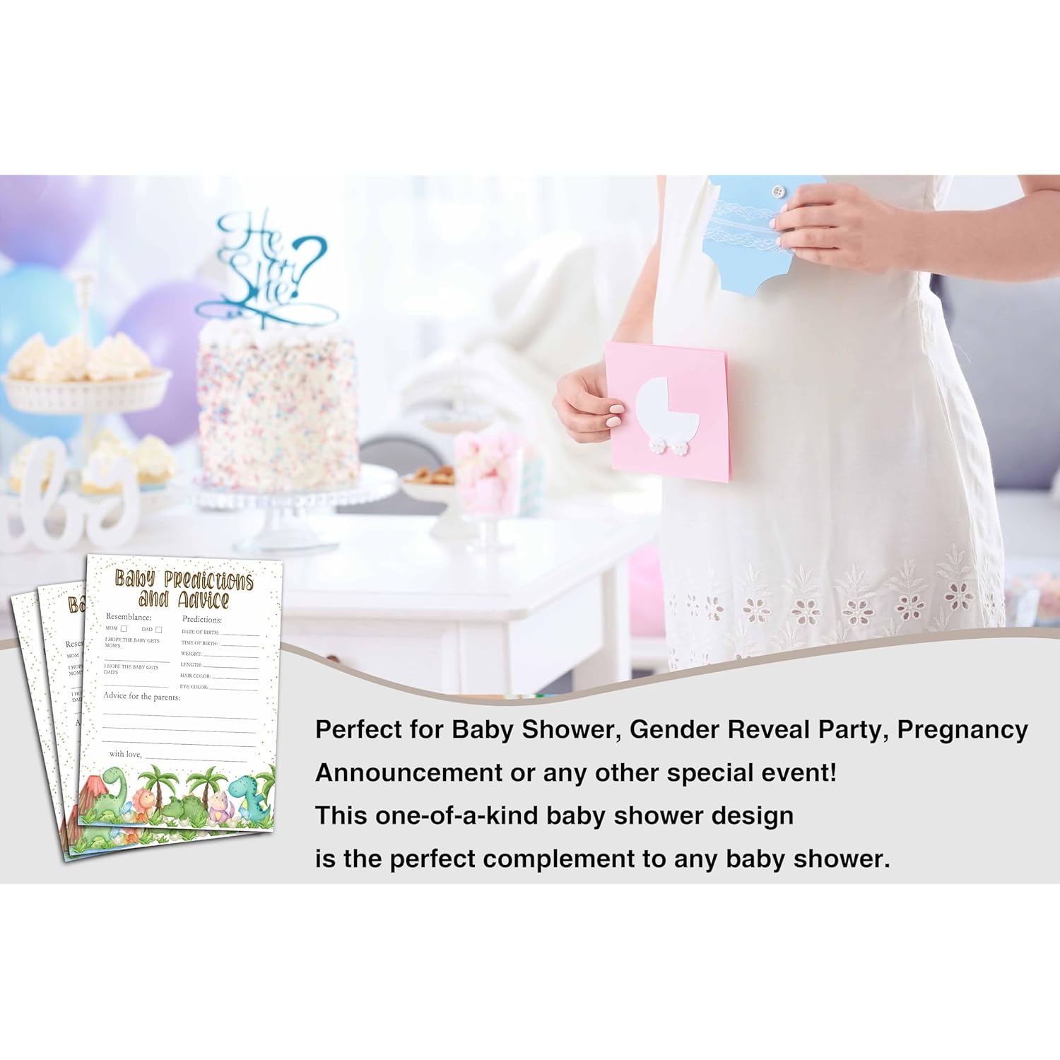 Baby Shower Games For Boys Girls, Dinosaur Baby Predictions And Advice For Baby Shower, Tropical Dino Baby Shower/Gender Reveal Parties Decorations, 5" X 7" Double-Sided Cards(30 Games)-C02