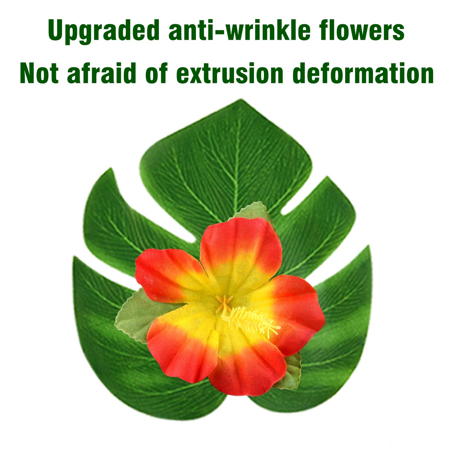 60 Pcs Wrinkle Prevention Flowers And Tropical Leaves For Tropical Party Decorations Supplies, Artificial Hibiscus Flowers Tropical Palm Leaves For Hawaiian Safari Bbq Luau Party Decorations