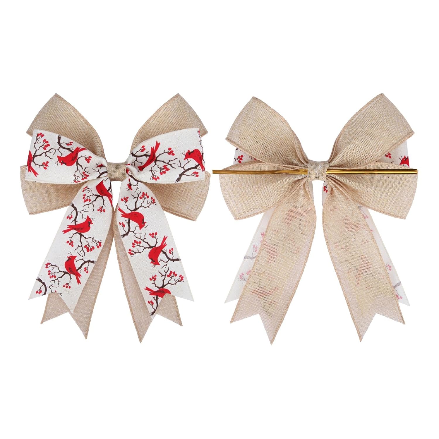 2 Pcs Large Red Cardinal With Berry Bow 10.8 X 8.8 Inch Birdhouse Red Ribbon Tree Topper Bows For Baby Shower Party Holiday Gift Wrapping Basket Ornaments Bunting Diy Crafts (Cardinal)