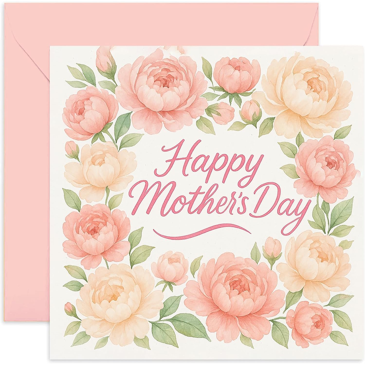 Floral Peonies Mother'S Day Card For Her - Square Card, Blank Inside With Envelope
