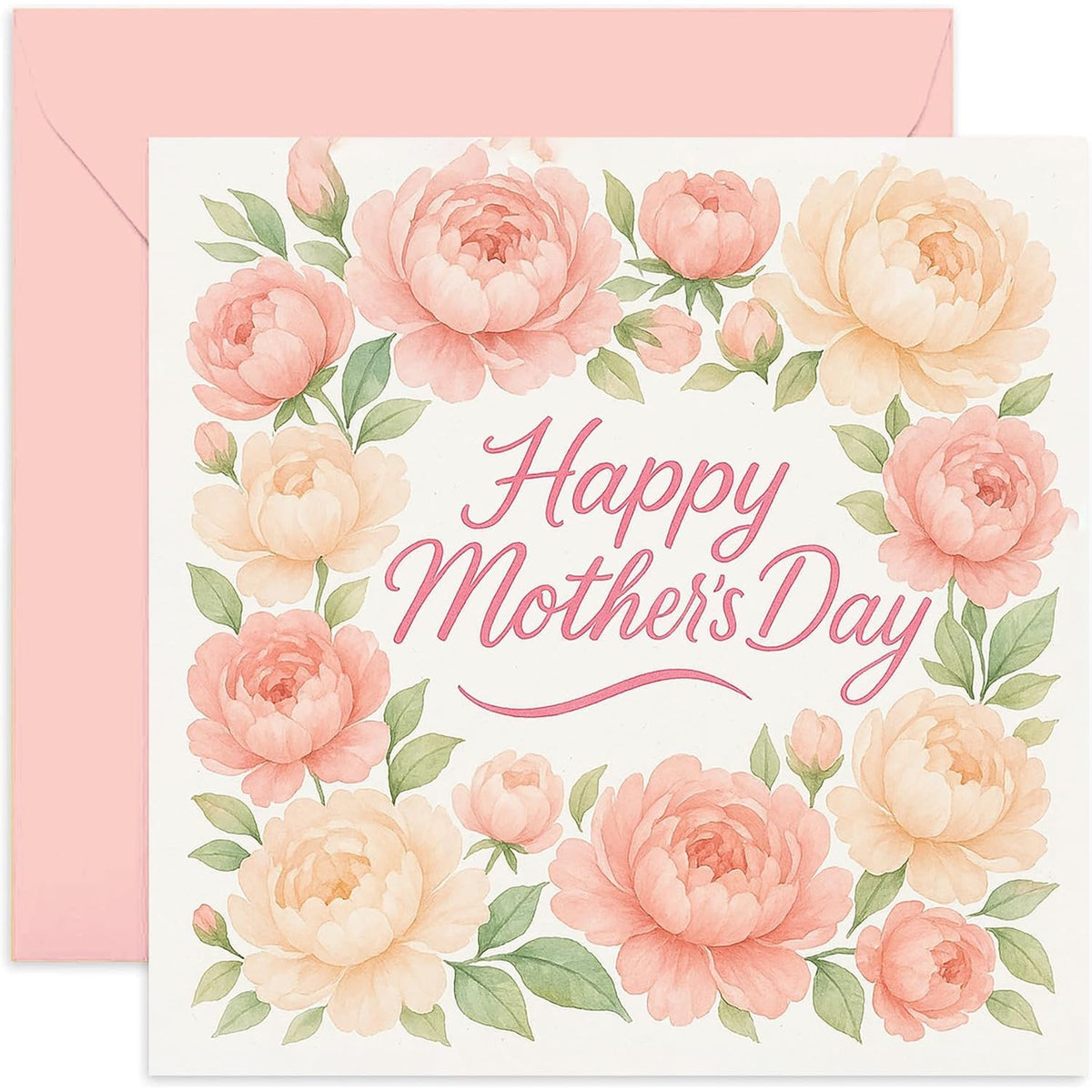 Floral Peonies Mother'S Day Card For Her - Square Card, Blank Inside With Envelope