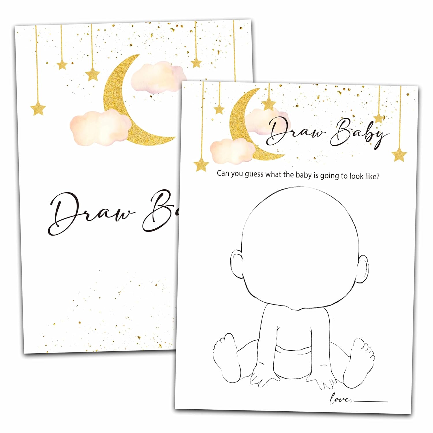 Baby Shower Party Games, Draw Baby Minimal Baby Shower Game, 25 Moon And Stars Gender Reveal Party Games Cards (5" X 7"), Over The Moon Baby Shower Supplies Decorations -08